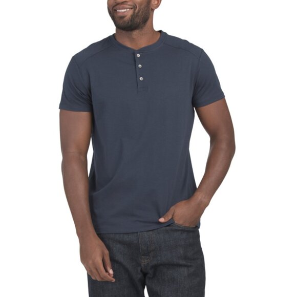 KENNETH COLE Navy Stretch Henley Tee - Picture 1 of 2